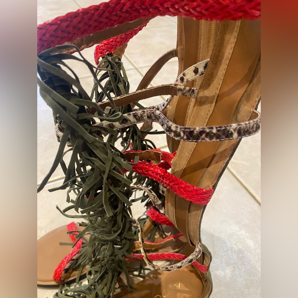 Aldo Tharesa Gladiator Fringe Boho Flat Western Festival Cowgirl Sandals 7.5 - Picture 12 of 15